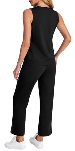 WIHOLL Two Piece Sets for Women Dressy Fashion V Neck Clothing Wide Leg Pants Travel Outfits Cruise Outfits for Women 2025 Black M - Image 5