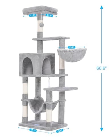 Hey-brother Cat Tree with Large Hammock, Multi-Level Cat Tower for Indoor Cats, Cat Condo with Sisal-Covered Scratching Posts and Top Perch, Light Gray MPJ050W - Image 3