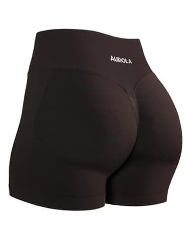 AUROLA Influence Collection Workout Shorts for Women,No Roll Up New Scrunch SeamlessGym Short-3.5" Inseam, Coffee, XL - Image 1