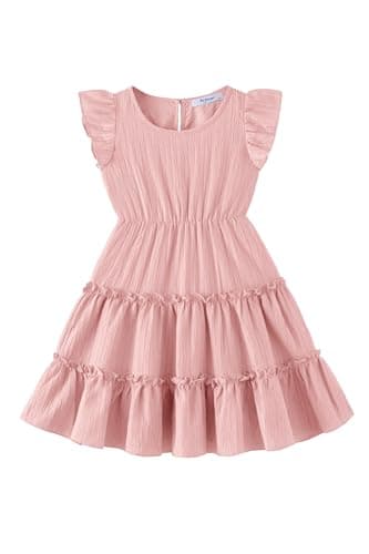Arshiner Toddler Girls Pink Dress Ruffle Sleeveless Tiered Swing Twirly Dresses Cute Summer Beach Sundress Size 5 - Image 1