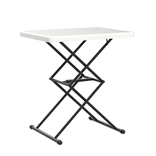 Living and More 28inch Height-Adjustable Personal Table, TV Tray, Portable Dinner Table, Multi-Purpose, Lightweight, No Assembly, Easy Fold and Storage, White - Image 1