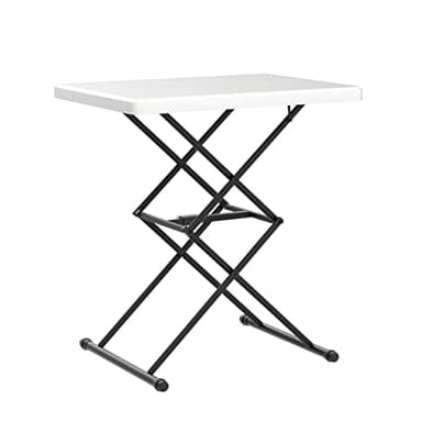 Living and More 28inch Height-Adjustable Personal Table, TV Tray, Portable Dinner Table, Multi-Purpose, Lightweight, No Assembly, Easy Fold and Storage, White - Image 1