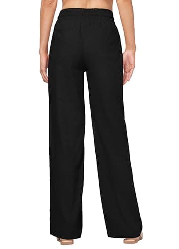 Willit Women Linen Pants Wide Leg Casual Palazzo Pants Cotton Linen Lounge Beach Summer Pants with Pockets 33" Black S - Image 3