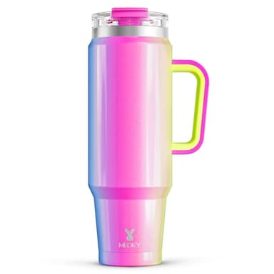 Meoky 40 oz Tumbler with Handle and Straw, Insulated Tumbler with Lid and Straw, Stainless Steel Travel Mug, Keeps Cold for 34 Hours, 100% Leak Proof, Fits in Car Cup Holder (Carnival) - Image 1