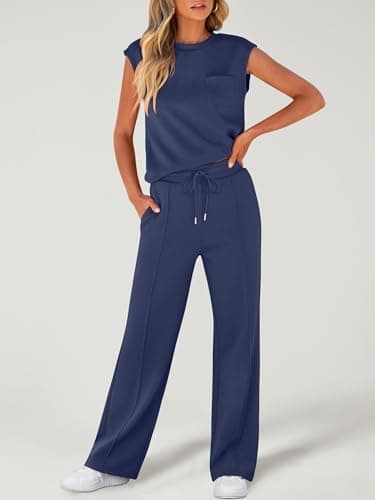 ANRABESS Two Piece Sets for Women Summer Sleeveless Sweatsuits Wide Leg Casual Lounge Set Matching Vacation Travel Outfits Large - Image 8