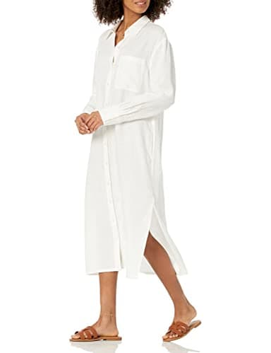 The Drop Women's Fiona Relaxed Linen Midi Shirt Dress, White, M - Image 3