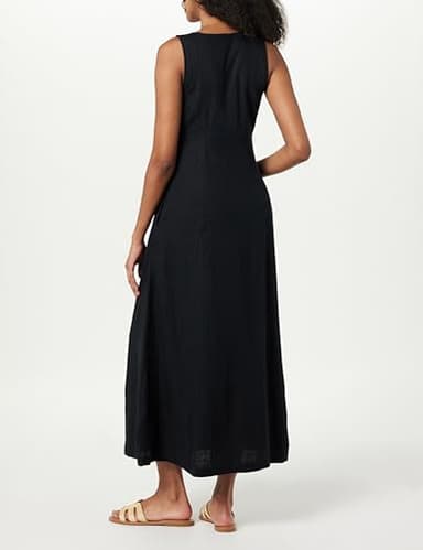 The Drop Women's Blanca Linen Button Front V-Neck Maxi Dress, Black, S - Image 2