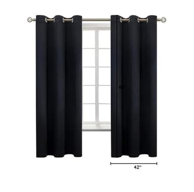 BGment Black Blackout Curtains for Bedroom 63 Inches Long, Black Out Room Darkening Light Blocking Thermal Insulated Grommet Window Drapes for Summer Heat, Each Panel 42 Inch Wide - Image 3