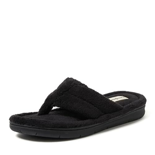 Dearfoams Women's Melanie Terry Thong Slipper, Black, 9-10 - Image 1