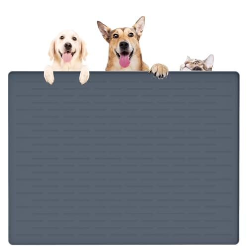 39.4"x29.5" Largest Pet Food Mat, Silicone Dog Mats for Food and Water, Nonslip Pet Feeding Mats for Floors,Dog Cat Bowl Mat with Raised Edges, Gray Blue - Image 1
