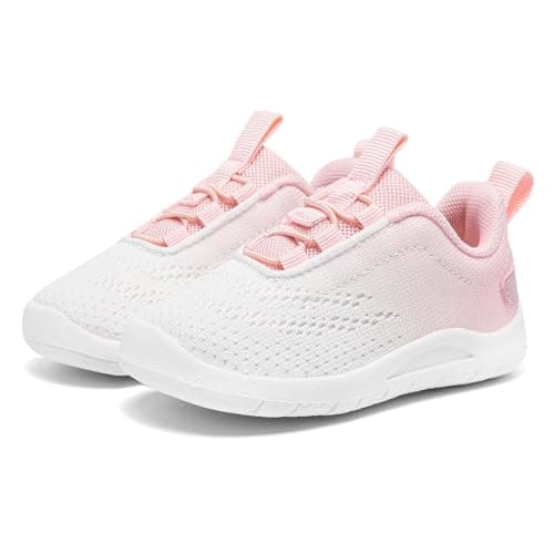 MORENDL Toddler Sneakers Baby Slip On Walking Shoes Non-Slip Breathable Boys & Girls Running Shoes Infant Tennis Shoes White Pink 9-12 Months Size 4.5 - Image 1