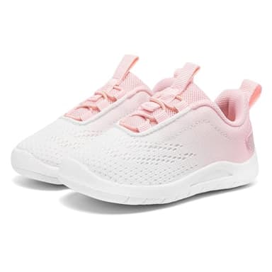MORENDL Toddler Sneakers Baby Slip On Walking Shoes Non-Slip Breathable Boys & Girls Running Shoes Infant Tennis Shoes White Pink 9-12 Months Size 4.5 - Image 1