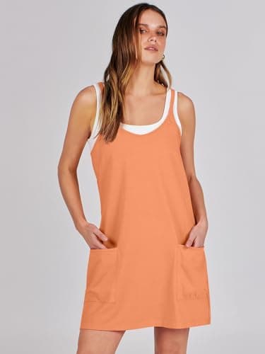 Prinbara Women Athletic Tennis Dress Summer Workout Sports Mini Romper Dress Built in Shapewear Shorts Sundress 2025 Outfits Pumpkin Small - Image 9