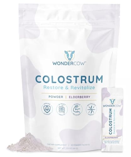 WONDERCOW Colostrum Supplement Powder for Gut Health, Immune Support, Muscle Recovery & Wellness | Natural IgG Pure Whole Bovine Colostrum Superfood, Elderberry, 30 Servings - Image 1