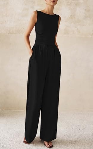 PRETTYGARDEN One Piece Jumpsuits for Women Dressy Casual Sleeveless Crewneck Wide Leg Rompers Jumpers 2025 Vacation Summer Outfits(Black, XL) - Image 8