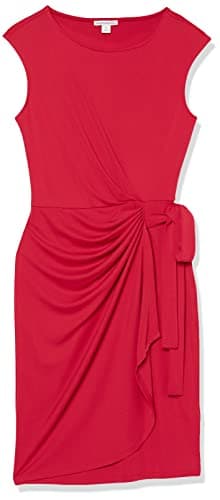 Amazon Essentials Women's Cap Sleeve Boat-Neck Faux Wrap Dress, Raspberry Red, Small - Image 6
