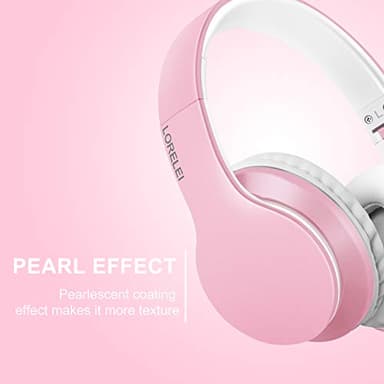 LORELEI X6 Over-Ear Headphones with Microphone, Lightweight Foldable & Portable Stereo Bass Headphones with 1.45M No-Tangle, Wired Headphones for Smartphone Tablet MP3 / 4 (Pearl Pink) - Image 5