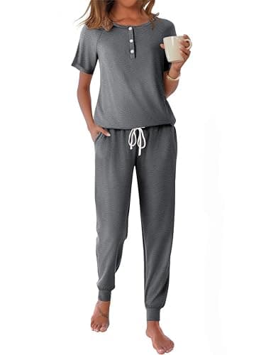 Ekouaer Womens Pajama Sets 2 Piece Pjs Short Sleeve Lounge Sets Joggers Pants Sleepwear Soft Outfits,XL - Image 1