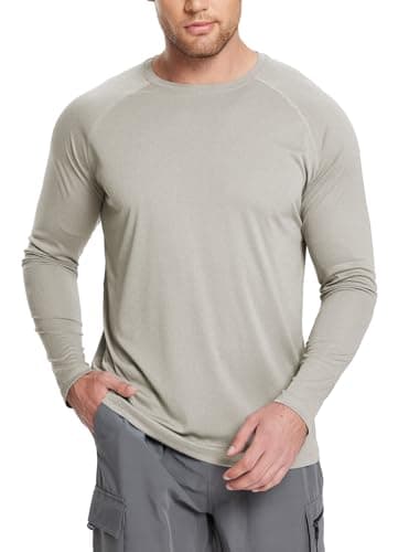 baleaf Men's Long Sleeve Running Shirts Workout Tops Quick Dry SPF Rash Guard Lightweight Hiking Sun Protection t Shirt Khaki 2XL - Image 1