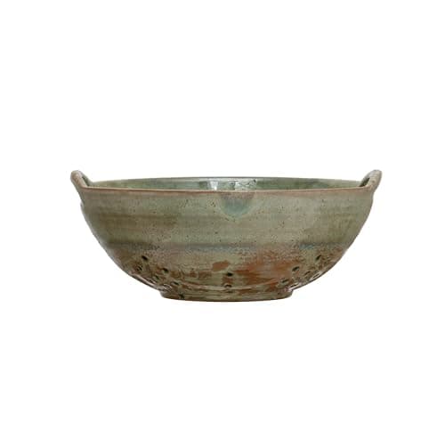 Creative Co-Op Stoneware Berry Bowl with Handles, Aqua Reactive Glaze - Image 1