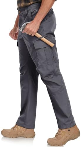SPOSULEI Cargo Pants Men Durable Work Tactical Pants Outdoor Lightweight Ripstop Waterproof Utility Pants with Multi Pockets for Hiking Hunting Fishing Darkgrey 32Wx32L - Image 2