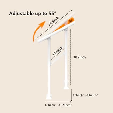 Arti-Life Hand Rails for Outdoor Steps,Railings for Outdoor Steps,Handrails for Outdoor Steps,Porch Handrail Kit White for Concrete,Brick,Wood Steps (White, 2 Step) - Image 2