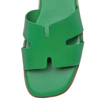 Rihero Women's Dressy Slides Sandals Comfortable Slip On Square Toe Flat Green Sandals Size 8.5 - Image 5