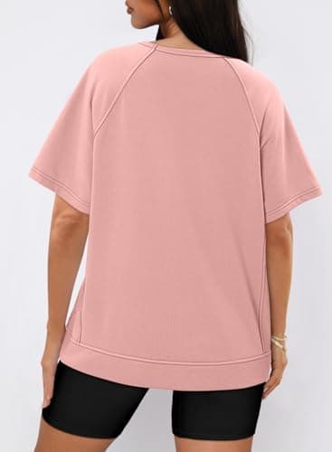 KISSMODA Womens Summer Tops Teen Girls Trendy Clothes Loose Fit Short Sleeve T Shirts 2025 Simply Teacher Tees Fashion Oversized Spring Roundneck Blouse-Pink-XXL - Image 5