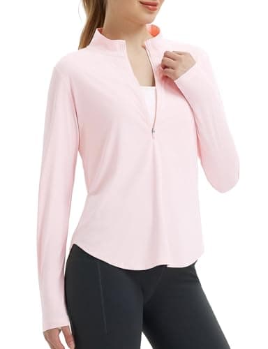 baleaf Women's Sun Shirts UPF50+ Half 1/4 Zip Shirt Rash Guard Long Sleeves SPF Lightweight Clothing UV Protection Hiking Top Light Pink L - Image 1