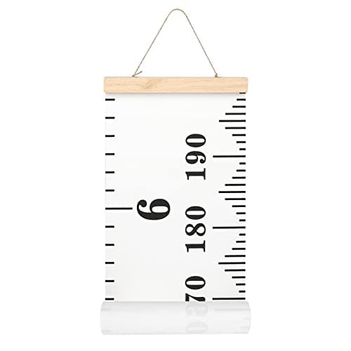 Mibote Baby Growth Height Chart Handing Ruler Wall Decor for Kids, Canvas Removable Height Growth Chart 79" x 7.9" (Black & White) - Image 1