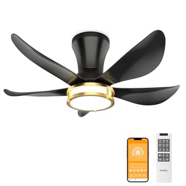 DAMINY 30 Inch Black and Gold 5 Blade Ceiling Fan with Light, Modern Ceiling Fan with Remote,Large Airflow,Flush Mount,6CCT,Dimmable,Noiseless,Bedroom - Image 1