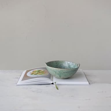 Creative Co-Op Stoneware Berry Bowl with Handles, Aqua Reactive Glaze - Image 4