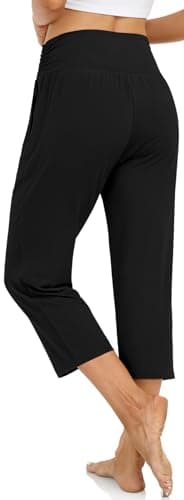 UEU Women's High Waist Capri Casual Summer Wide Leg Yoga Pants Comfy Lounge Capris Sweatpants with Pockets - Image 4