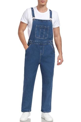 UMESOUL Men's Denim Bib Overalls Loose Fit Stretchy Fashion Jean Jumpsuit, Blue, 34 - Image 1