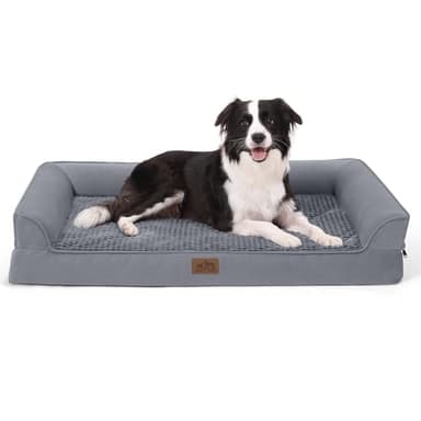 COZY KISS Orthopedic Dog Bed for Large Dog, XL Pet Couch for Extra Large Dog, Big Supportive Foam Bolster Sofa with Waterproof Lining Cover, Anti-Slip, Comfort, Washable, 42x30x7.5 in, U-Shaped, Grey - Image 1