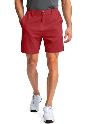 Pinkbomb Men's Golf Shorts with 6 Pockets Stretch Quick Dry Hiking Work Dress Shorts for Men red S - Image 2
