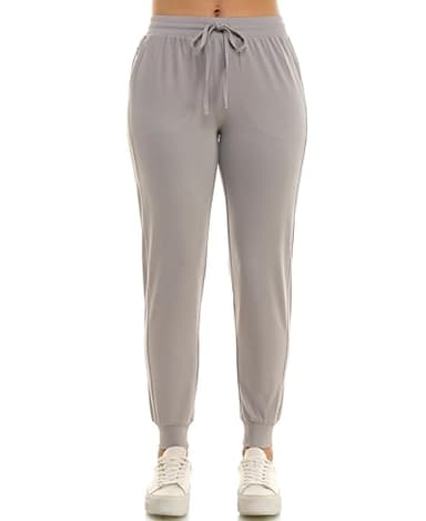 Zac & Rachel Women's Pull On Jogger Pant with Tie Front and Side Pockets, Light Grey, L - Image 1