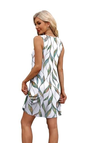 WEESO Summer Dresses for Women 2025 Trendy Tank Sleeveless Dress Sundresses with Pockets Teacher Vacation Outfits for Women Floral Multi Leaf L - Image 4