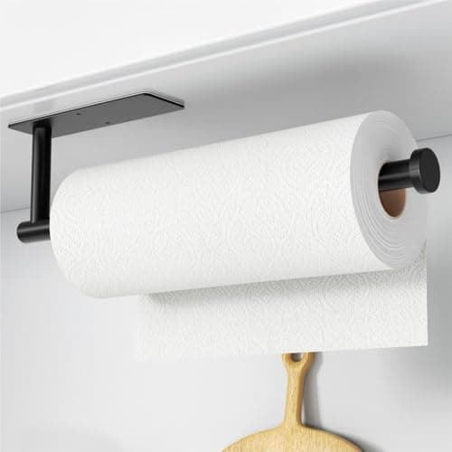 Paper Towel Holder - Self-Adhesive or Drilling, Matte Black Wall Mounted Rack - SUS304 Stainless Steel Kitchen Roll Dispenser Under Cabinet - Image 1