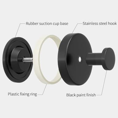 Suction Cup Hooks for Shower, Bathroom, Hanging Towels, Robe, Loofah, Mounting on Glass Shower Doors, Tile, Mirrors, Black, Rubber Suction Cup, 2 Pack - Image 3