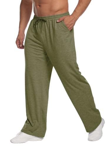 Deyeek Men's Baggy Sweatpants with Pockets Uncuffed Sweat Pants for Mens Lightweight Workout Sweatpants Wide Leg Sweat Pants Olive - Image 1