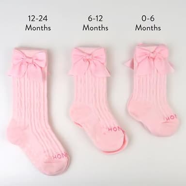 HonestBaby Cable Knit Socks with Bow, Pink, 12-24 Months - Image 3