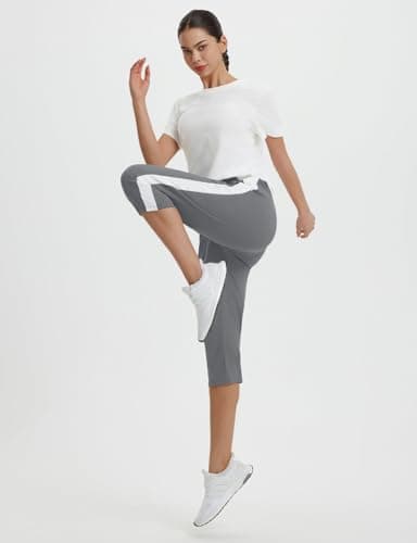 baleaf Womens Yoga Capri Pants with Zipper Pockets Summer Drawstring Capris Joggers Lounge Crop 19" Grey M - Image 7