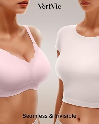 Vertvie Womens Seamless Bras No Underwire Supportive Wireless Push Up Full Coverage Bralette Comfort Scalloped T-Shirt Bra(Pink,XX-Large) - Image 4