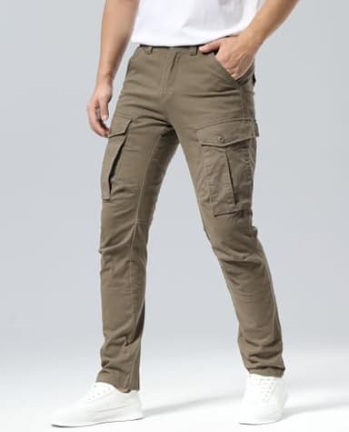 Plaid&Plain Men's and Women's Pacific Blue Cargo Pants - Slim Fit, 3D Shape, Articulated Knees, Stretchy Fabric C804 A-Grey 33WX34L - Image 3