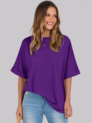 ANRABESS Womens Tops Oversized T Shirts Short Sleeve Crewneck Summer Casual Loose Basic Tee Shirt 2025 Trendy Fashion Clothes Dark Purple X-Large - Image 2