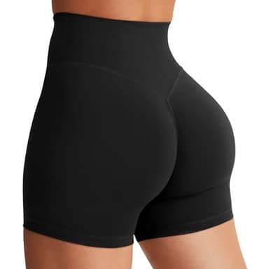YEOREO Women's Biker Shorts 4.5" / 6" Workout Gym Shorts Craze High Waist Tummy Control Hidden Scrunch Running Yoga Shorts Black - Image 1