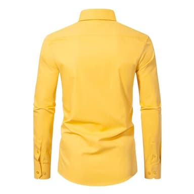 DELCARINO Men's Long Sleeve Button Up Shirts Solid Slim Fit Casual Business Formal Dress Shirt Yellow X-Small - Image 2