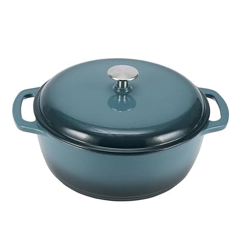 Amazon Basics Cast Iron Dutch Oven Pot with Lid, Enameled, Round, Dual Handles, Heavy-Duty, Medium, 6-Quart, Gray - Image 1
