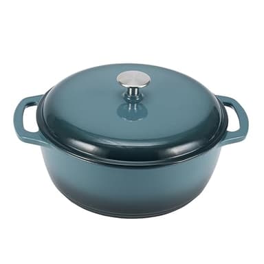 Amazon Basics Cast Iron Dutch Oven Pot with Lid, Enameled, Round, Dual Handles, Heavy-Duty, Medium, 6-Quart, Gray - Image 1